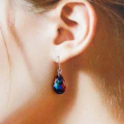稀有的！子午線藍｜Shizuku 高品質水晶簡約耳環（耳環）藍玻璃 第3張的照片