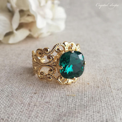 祖母綠 | 高品質水晶戒指 | 墊形方形優雅均碼寬戒指 第1張的照片