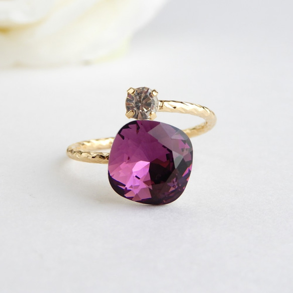 【10mm】紫水晶紫|方形優質水晶民間戒指|紫色 第1張的照片