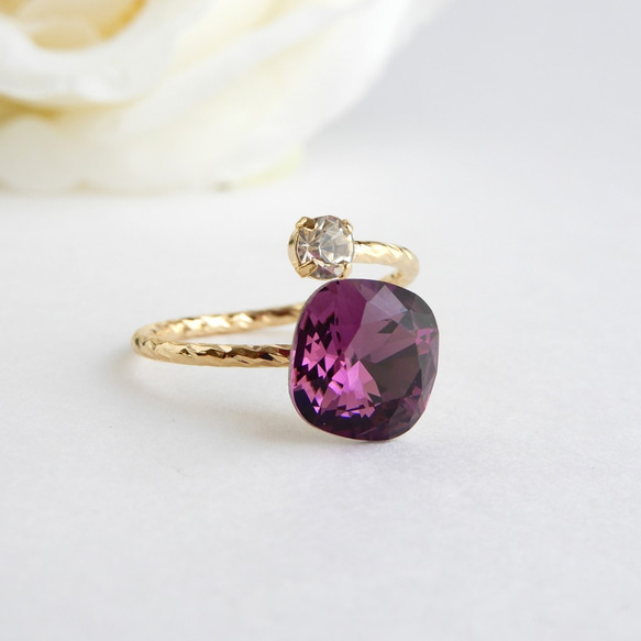 【10mm】紫水晶紫|方形優質水晶民間戒指|紫色 第3張的照片