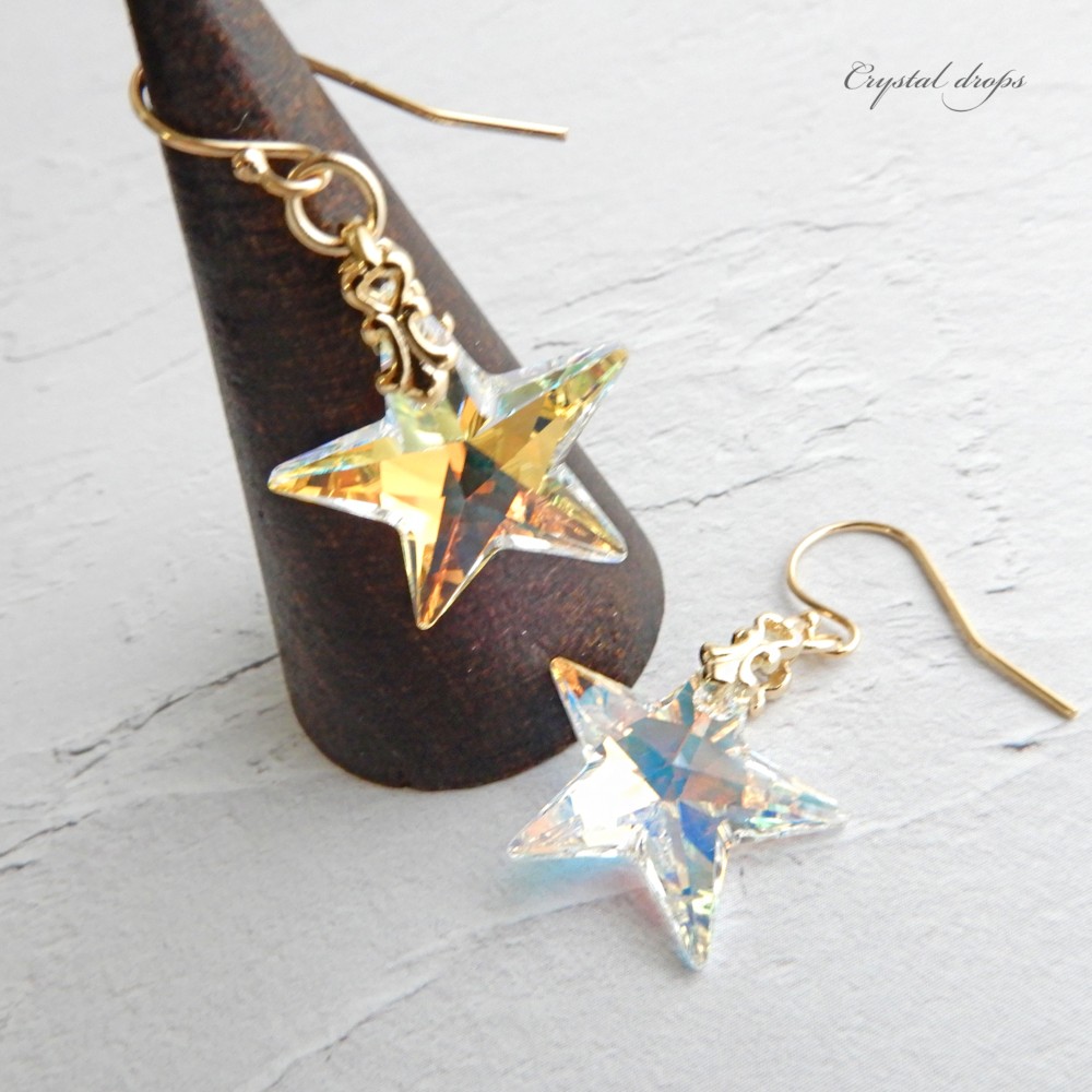 キラキラ大粒！お星さま 高品質クリスタル ピアス（イヤリング）｜オーロラ 大ぶり 宇宙 クリスタルドロップ