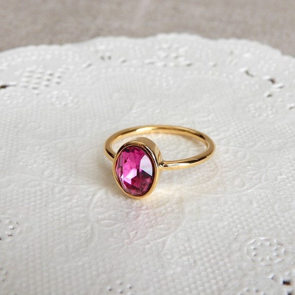 紫紅色粉 | 小橢圓形，高品質水晶戒指 | 可疊放，精緻戒指，強調色，可愛 第2張的照片
