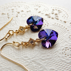 天芥菜♡10mm 心形燕子耳環(耳環) 紫色 紫色水晶珠 第3張的照片
