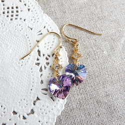 Vitrail Light♡10mm心形燕子耳環(耳環)紫色變色水晶珠 第3張的照片