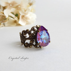 勃艮第喜悅 | Shizuku 高品質水晶古典戒指 | 紫紅紫玻璃 第1張的照片