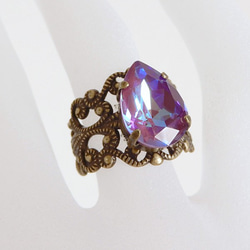 勃艮第喜悅 | Shizuku 高品質水晶古典戒指 | 紫紅紫玻璃 第3張的照片