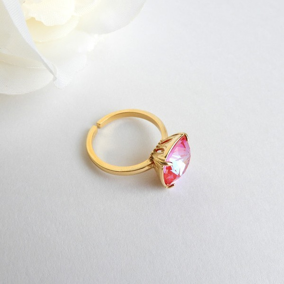 皇家紅喜悅 | 門丸方形切割高品質水晶戒指 | 粉紅色春天生動 第5張的照片