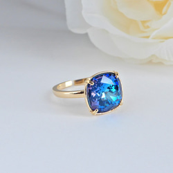 寶藍色喜悅｜門丸方形切割高品質水晶戒指｜藍海 第3張的照片