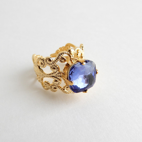 坦桑石紫 | 大號光滑切割高品質水晶戒指 | 優雅古典仿古風格寶塚 第2張的照片