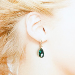 稀有的！ Emerald AB | Shizuku 高品質水晶簡約耳環（耳釘）綠綠玻璃 第5張的照片