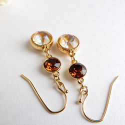 Beige &amp; Brown｜｜CUTE ♡ Crystal Bijou Pop Color Earrings (Earr 第3張的照片