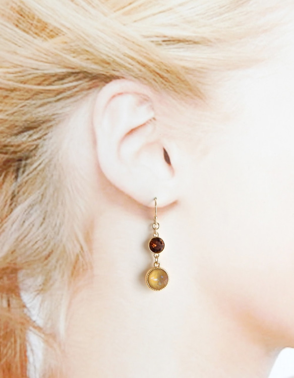 Beige &amp; Brown｜｜CUTE ♡ Crystal Bijou Pop Color Earrings (Earr 第5張的照片