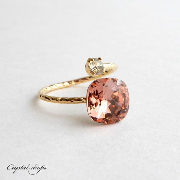 流行顏色補貨 - 腮紅玫瑰色 | 民俗戒指方形高品質水晶首飾 | 米色粉紅色 深粉色 第1張的照片