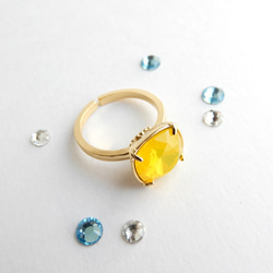 僅剩少量 - 黃蛋白石 | 門丸方形切割高品質水晶寶石戒指 | 黃含羞草檸檬春夏 第3張的照片