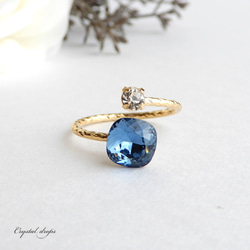 稀有【8mm】牛仔藍|方形優質水晶叉環|藍色暗色 第1張的照片