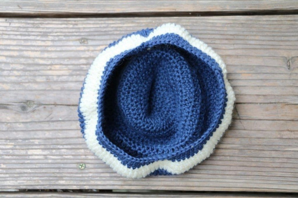 青色のとんがりニット帽子（子ども用） 3枚目の画像