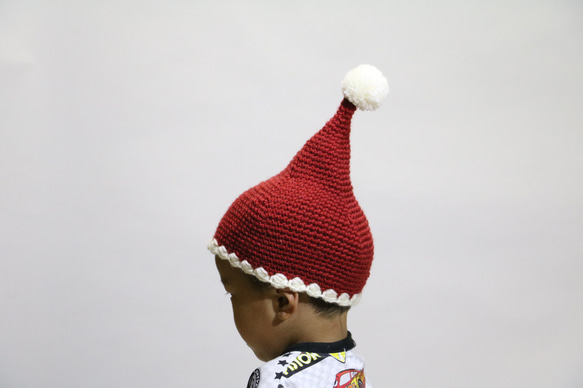 （再販）サンタのとんがりニット帽子（子ども用） 1枚目の画像