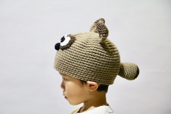 タヌキさんニット帽子（子ども用） 1枚目の画像