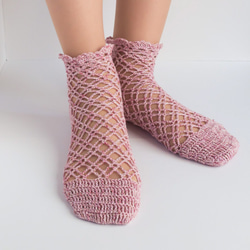 かぎ針編みの靴下 ピンク 2枚目の画像