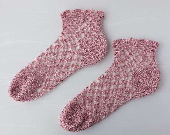 かぎ針編みの靴下 ピンク 3枚目の画像