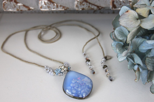 花吹雪ネックレス　ー水色ー　＜金属フリー紐＞　 2枚目の画像