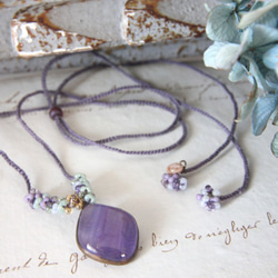 フュージングガラスネックレス　ー紫ー　＜金属フリー紐＞　 2枚目の画像
