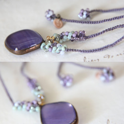 フュージングガラスネックレス　ー紫ー　＜金属フリー紐＞　 3枚目の画像