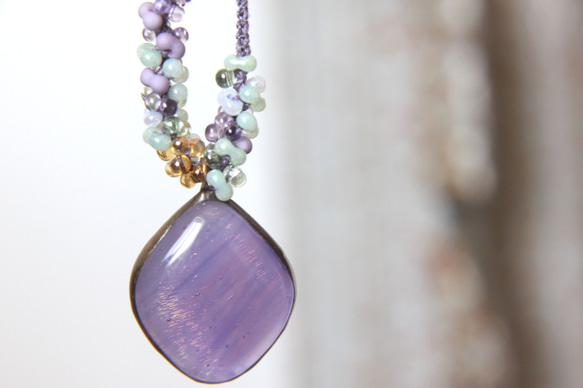 フュージングガラスネックレス　ー紫ー　＜金属フリー紐＞　 5枚目の画像