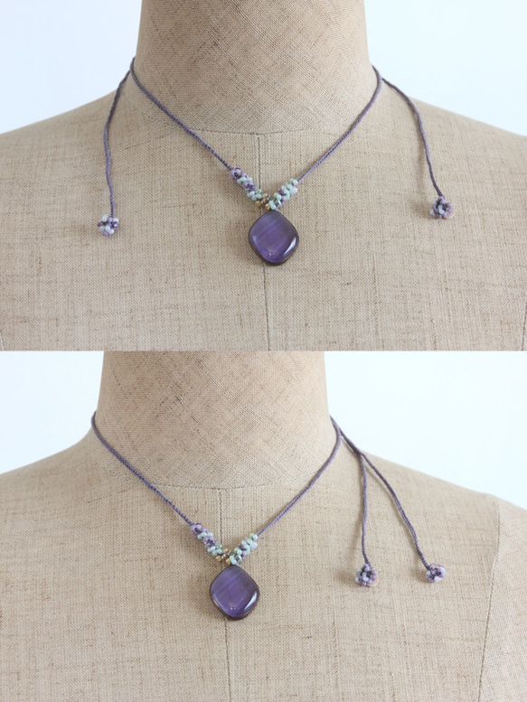 フュージングガラスネックレス　ー紫ー　＜金属フリー紐＞　 8枚目の画像