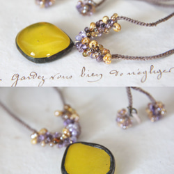 フュージングガラスネックレス　－黄色ー　＜金属フリー紐＞　 3枚目の画像