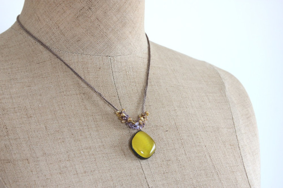 フュージングガラスネックレス　－黄色ー　＜金属フリー紐＞　 6枚目の画像