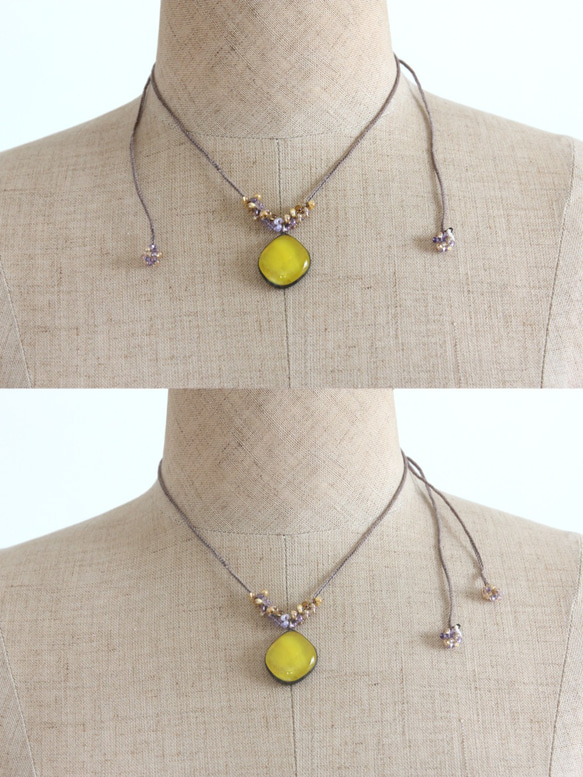 フュージングガラスネックレス　－黄色ー　＜金属フリー紐＞　 8枚目の画像