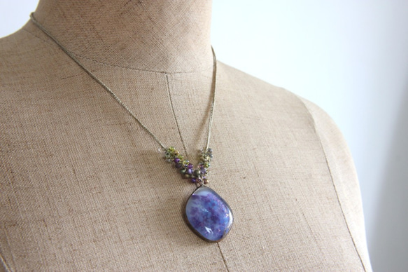 紫陽花の花吹雪ネックレス　　＜金属フリー紐＞　　 6枚目の画像