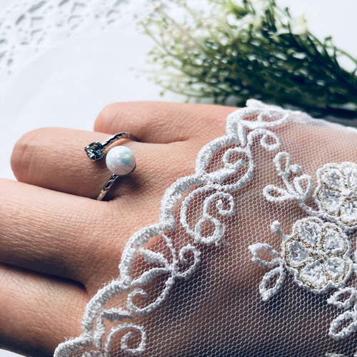 ハンドメイド シルバー オパール リング 指輪 リング ホエールテール くじら オパール ブルー ピンク