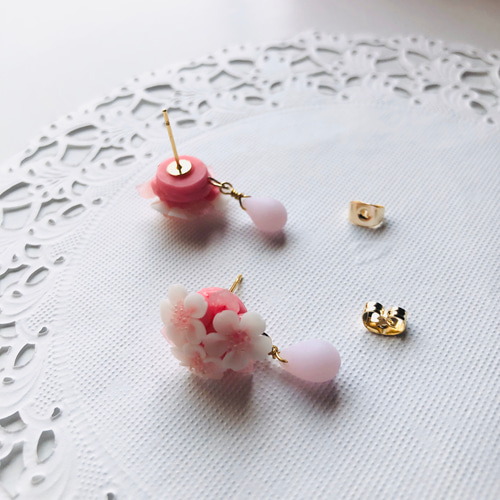 樹脂粘土 桜満開ピアス イヤリング ピアス（スタッド・一粒） mint