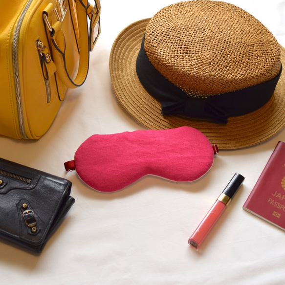 亞麻粉紅色眼罩/免費門廊/旅遊/禮品 第1張的照片