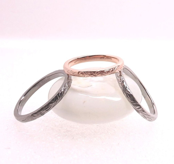【New!!3カラー】 Hawaiian Jewelry 繊細 2mm ペアリング  マリッジリング 結婚指輪 名入れi 4枚目の画像