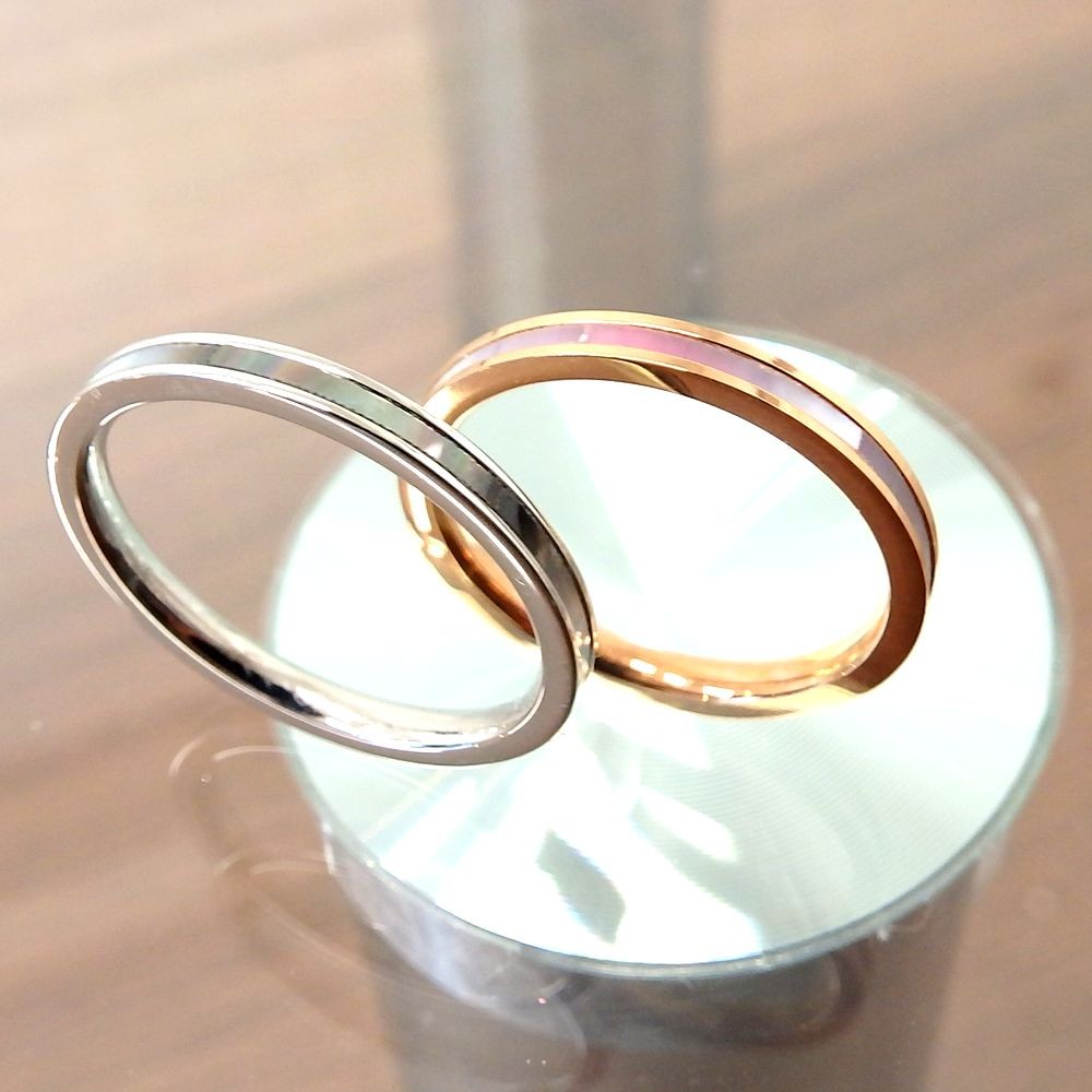 フォトリングケース付き♡煌めくシェル リング ペアリング 指輪 名入れ 刻印 ステンレス 〈2本1組〉