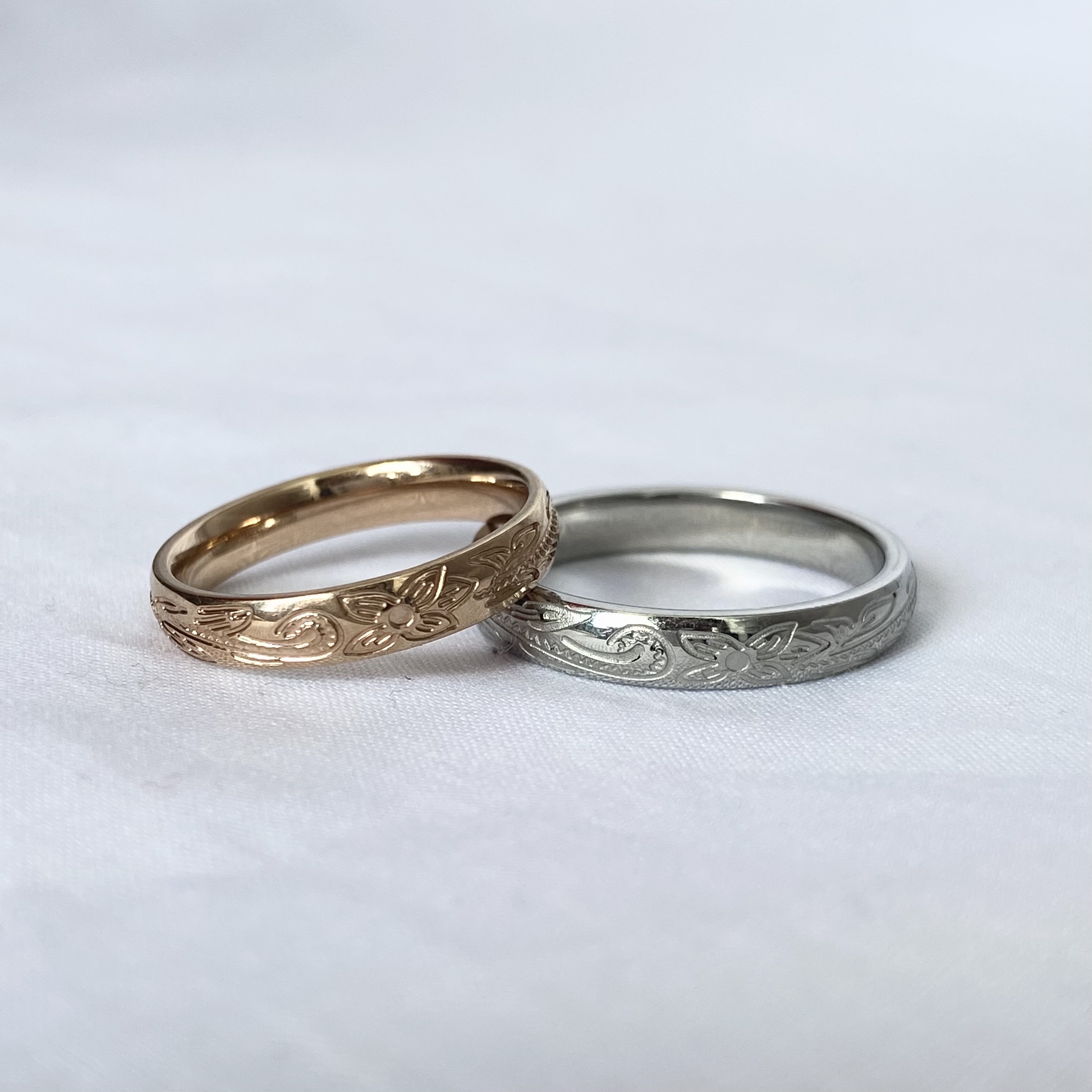 幸運のハワイアンジュエリー 誕生石 刻印 ステンレス ペアリング マリッジリング 結婚指輪