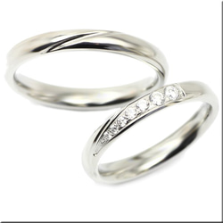 クリスタルウェーブ ペアリング マリッジリング 結婚指輪 ステンレス 名入れ 刻印〈2本ペア価格〉 2枚目の画像