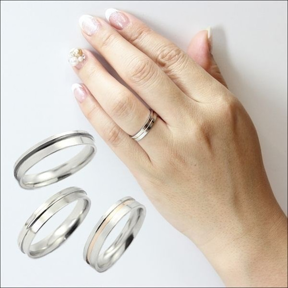 自然體配對結婚戒指戒指不銹鋼防過敏&lt;2對&gt; 第3張的照片