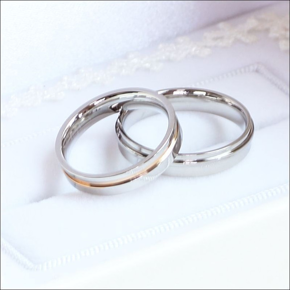 自然體配對結婚戒指戒指不銹鋼防過敏&lt;2對&gt; 第4張的照片