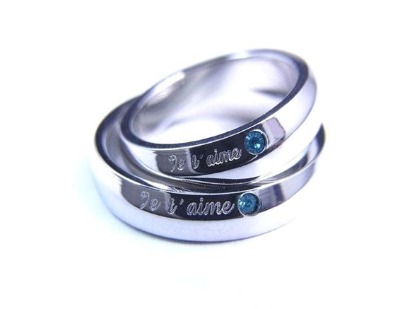 ** 甜美的藍色閃光 ** 配對環 兼容不銹鋼雕刻&lt;一個的價格&gt; 第3張的照片