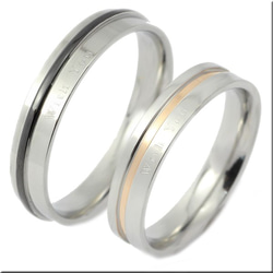 兩條重疊線配對戒指 聖誕禮物結婚戒指 配對戒指 週年紀念不銹鋼 [2 件一對的價格] 第10張的照片