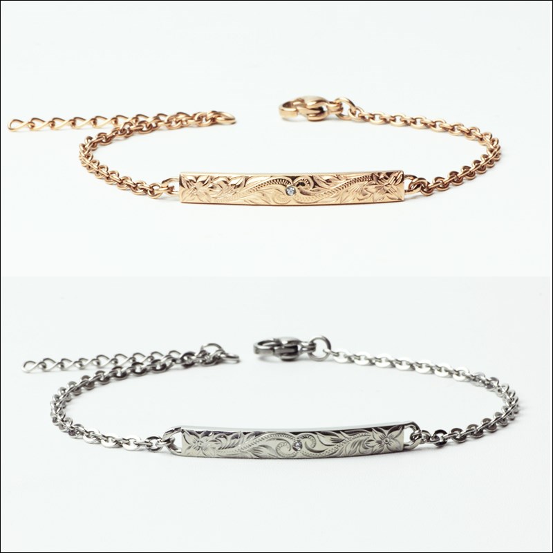 刻印が出来るスクロールプレートのハワイアンジュエリー ブレスレット  ステンレス 素材