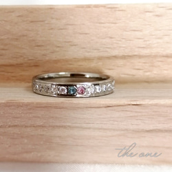 『2つの誕生日Ring』ハーフエタニティリーフの指輪 キュービックジルコニア 刻印対応〈シングル価格〉 2枚目の画像