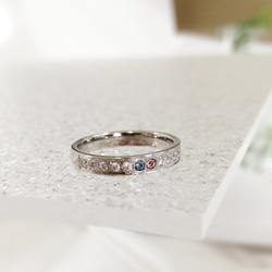 『2つの誕生日Ring』ハーフエタニティリーフの指輪 キュービックジルコニア 刻印対応〈シングル価格〉 5枚目の画像