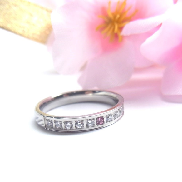 『*＊枝垂桜の輝き＊*』ハーフエタニティリング 指輪 ステンレス 名入れ 刻印 〈1本価格〉 2枚目の画像