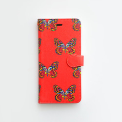 【受注生産】ekca オリジナル手帳型 iPhoneケース Butterfly / Red 1枚目の画像