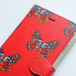 【受注生産】ekca オリジナル手帳型 iPhoneケース Butterfly / Red 2枚目の画像